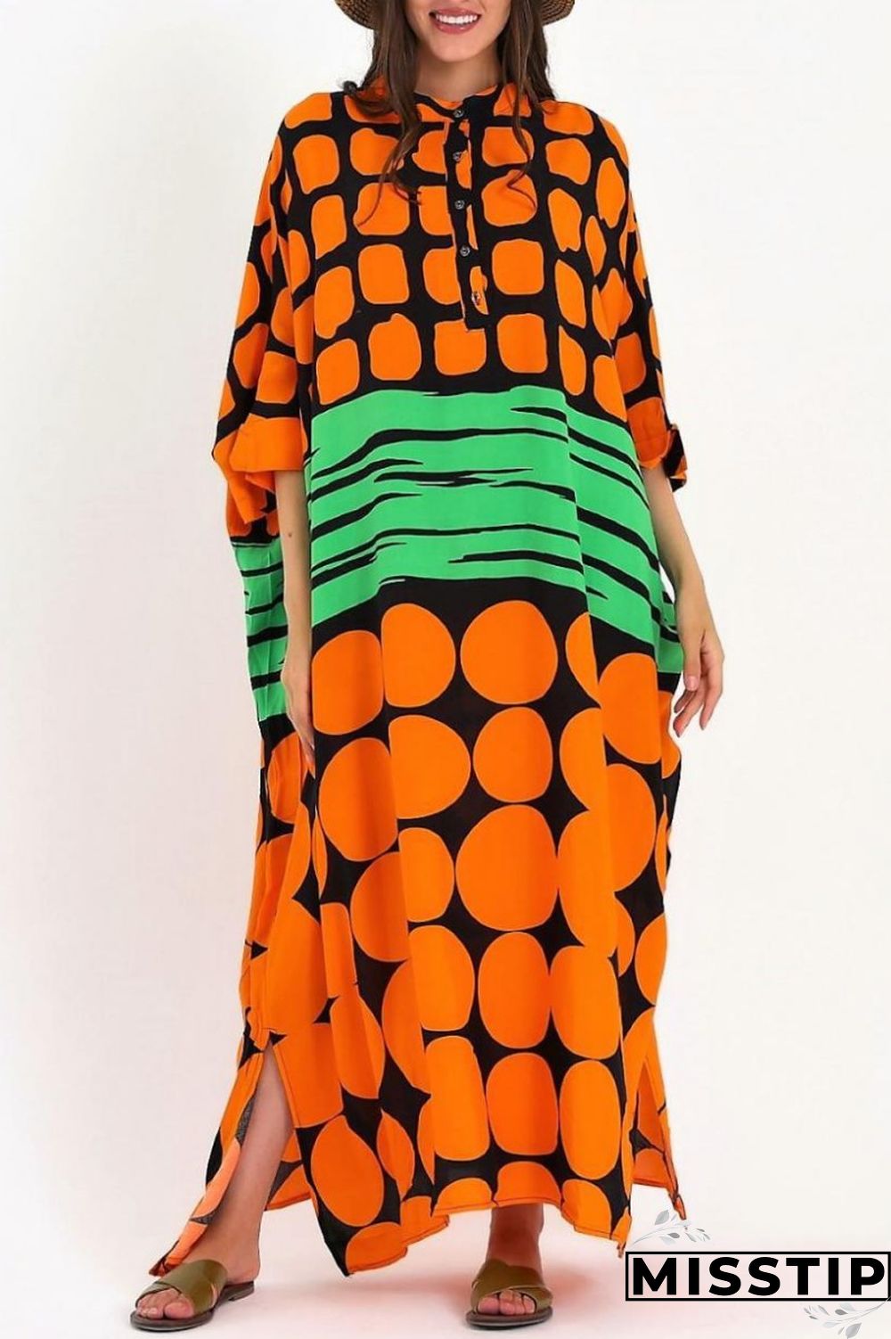 Yellow Casual Print Patchwork O Neck Long Dress Dresses