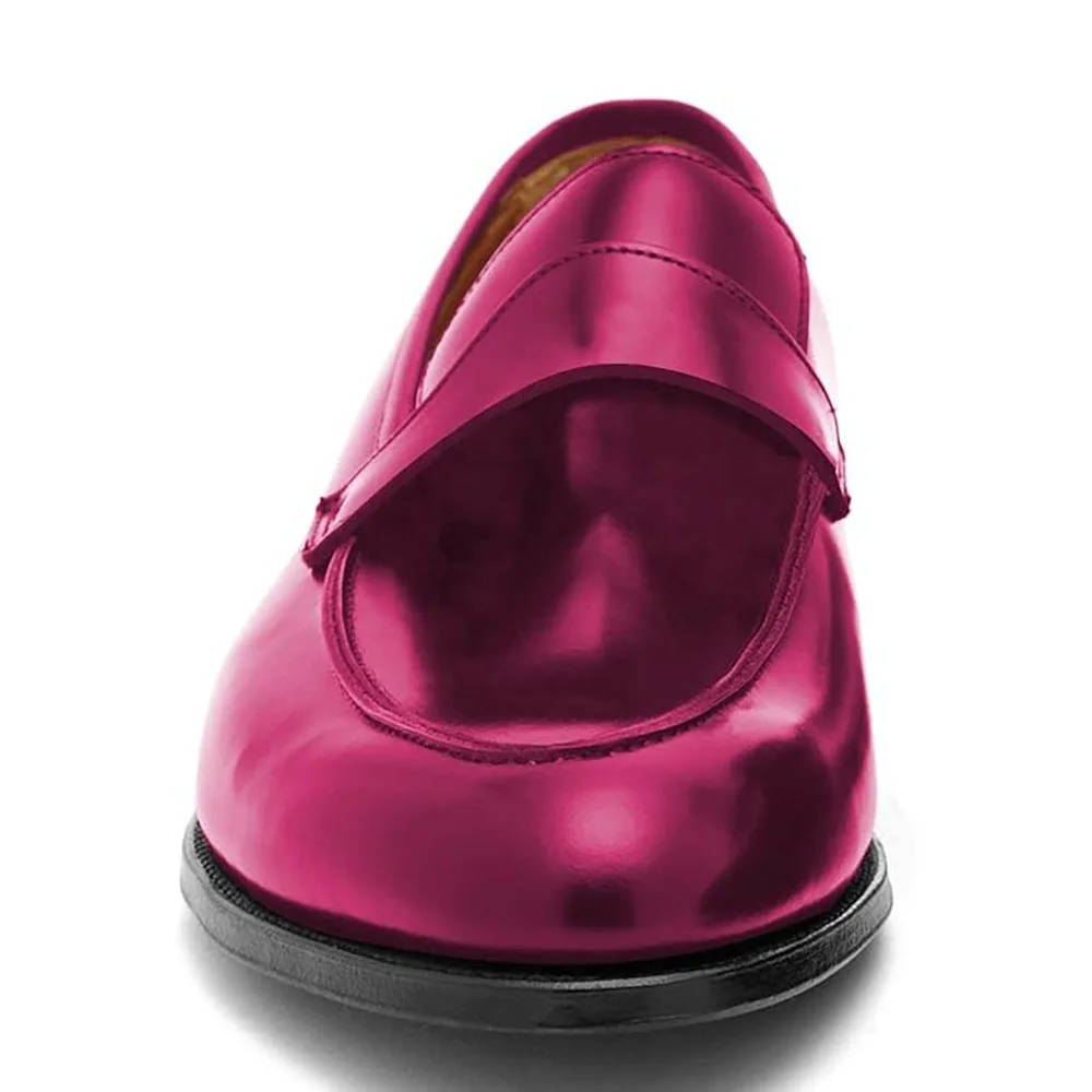 Fashion Metallic Fuchsia Closed Toe Women's Loafers with Flat Heel