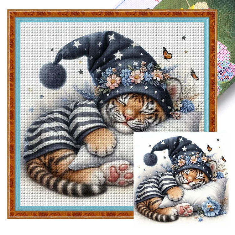 Sleeping Tiger (40*40cm) 11CT Stamped Cross Stitch gbfke