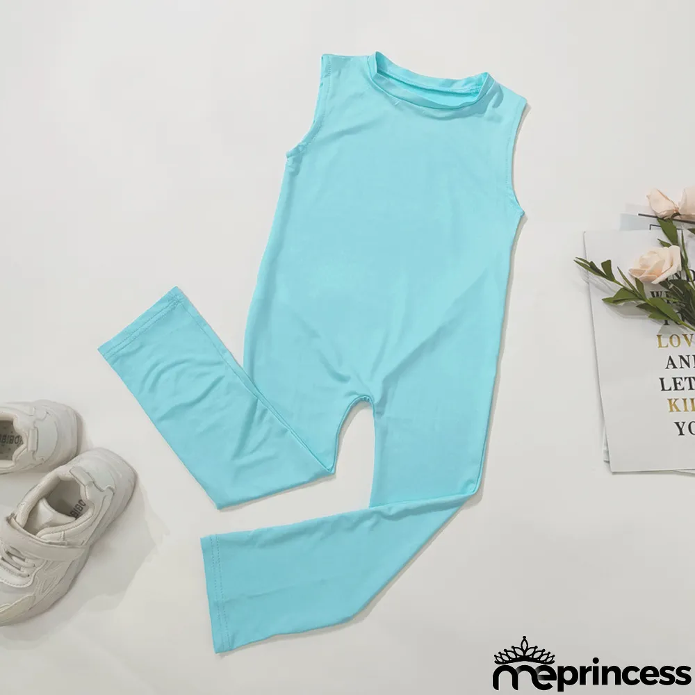 Kids Girls Fashion Sleeveless Solid Color Jumpsuit