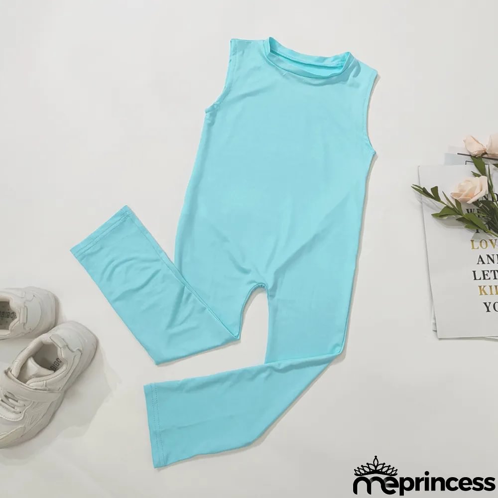 Kids Girls Fashion Sleeveless Solid Color Jumpsuit
