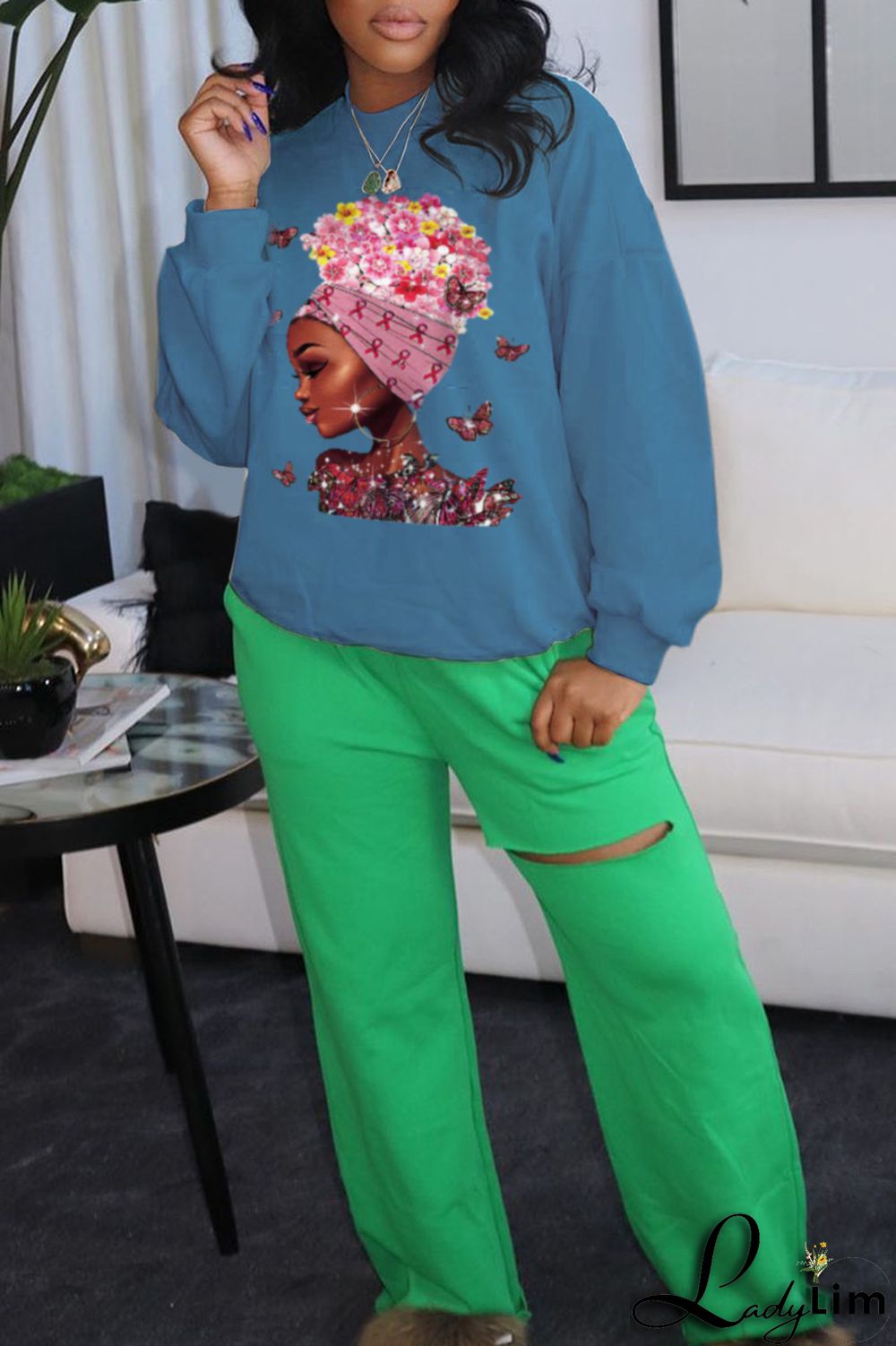 Grey Fashion Vintage Butterfly Print Patchwork O Neck Tops