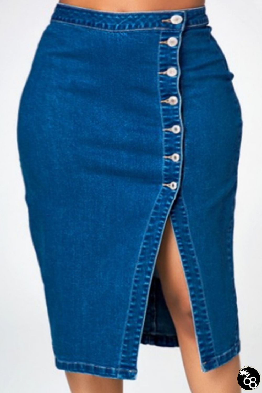 Casual Solid Buttons Slit High Waist Skinny Denim Skirts | 168DEAL