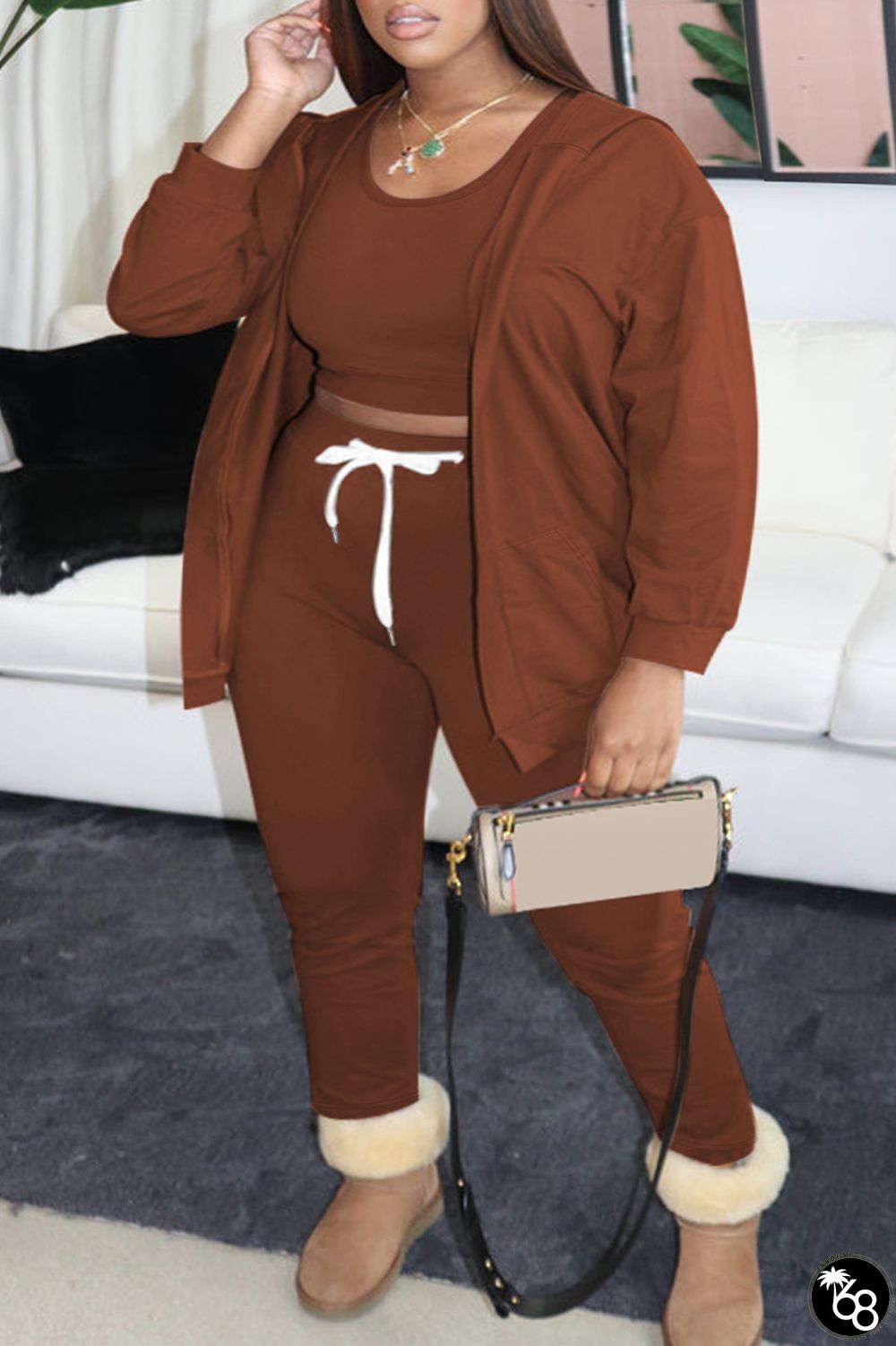 Casual Solid Cardigan Vests Pants O Neck Plus Size Three Piece Set | 168DEAL