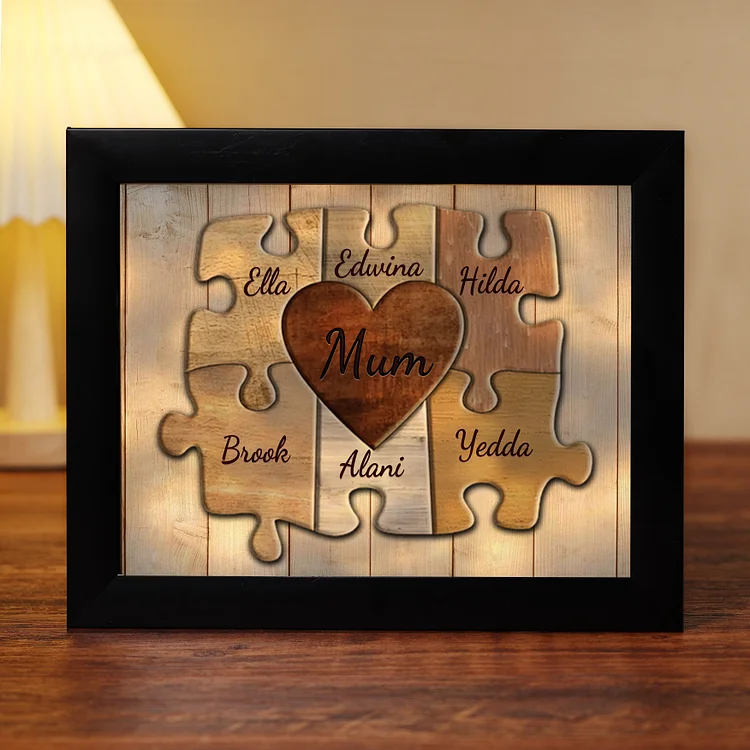 6 Names-Personalized Mum Family Puzzle Frame With 6 Names LED Night Light