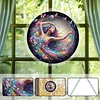 (18.5cm)DIY Acrylic Jigsaw Puzzle Window Hanging with Hanging Chain DIY Stained Glass Decoration Round Window Puzzle Decor for DIY Craft Project (Beauty)