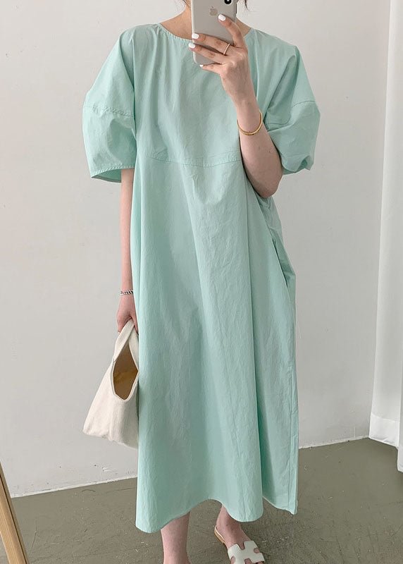 Fitted Green Puff Sleeve Casual Cotton Vacation Dresses Spring CK1750- Fabulory