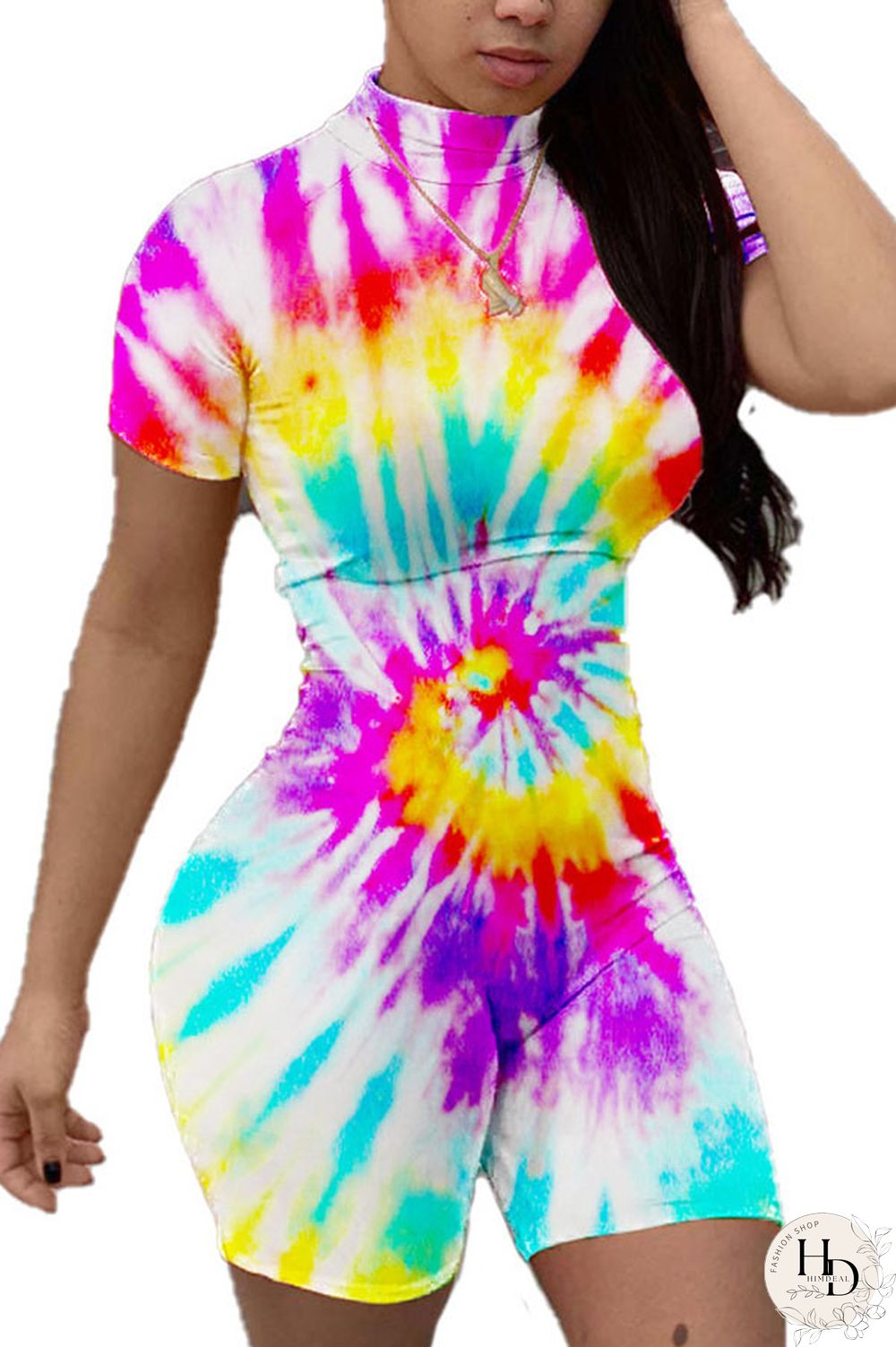 Red Fashion Casual street Print Tie-dyed Polyester Short Sleeve O Neck Jumpsuits