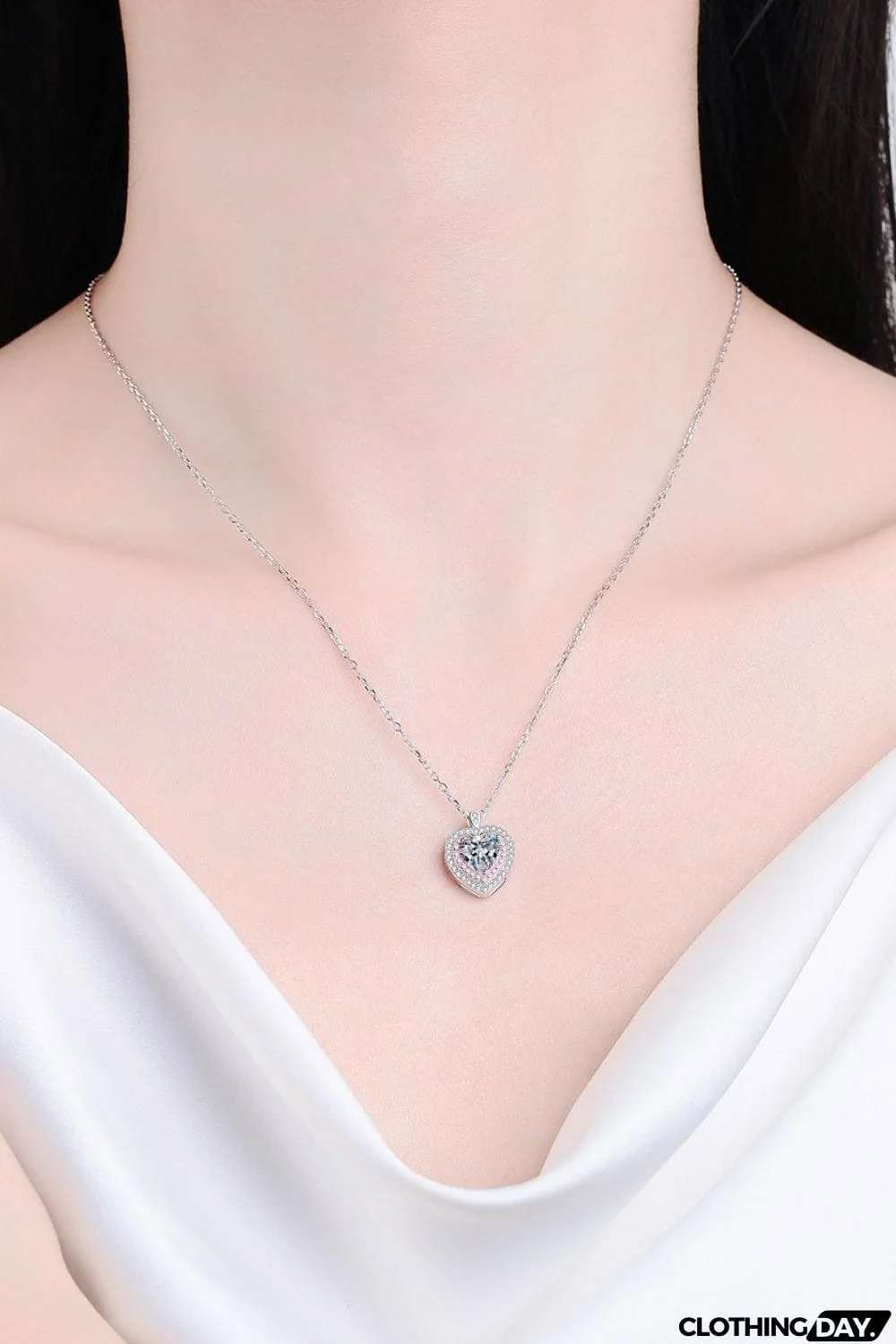 925 Sterling Silver 1 Carat Moissanite Heart Pendant Necklace