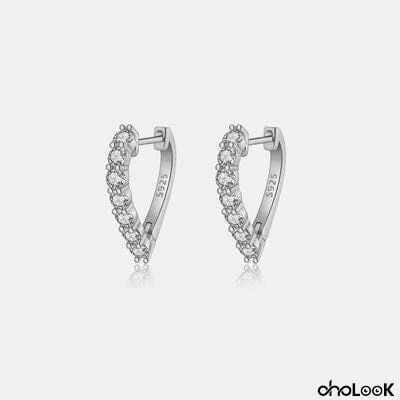 Inlaid Zircon 925 Sterling Silver Heart Earrings