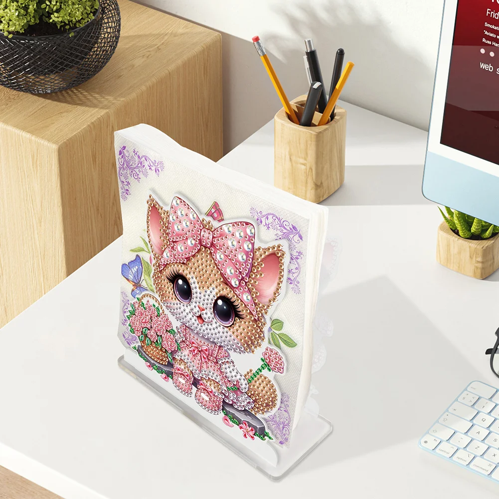 DIY Cat Diamond Painting Acrylic Napkin Rack Decor for Home Office Decor