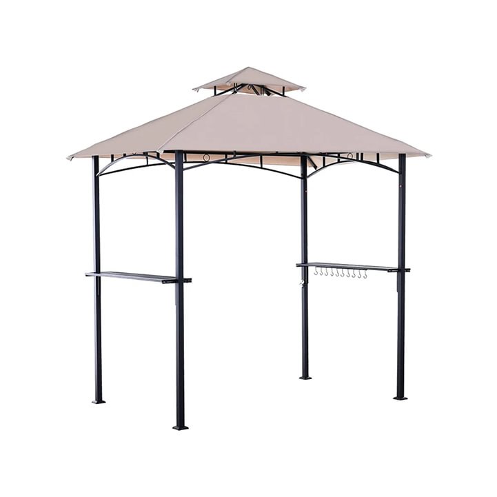 8 x 5 FT Grill Gazebo with Champagne Canopy Shelter for Outdoor BBQ