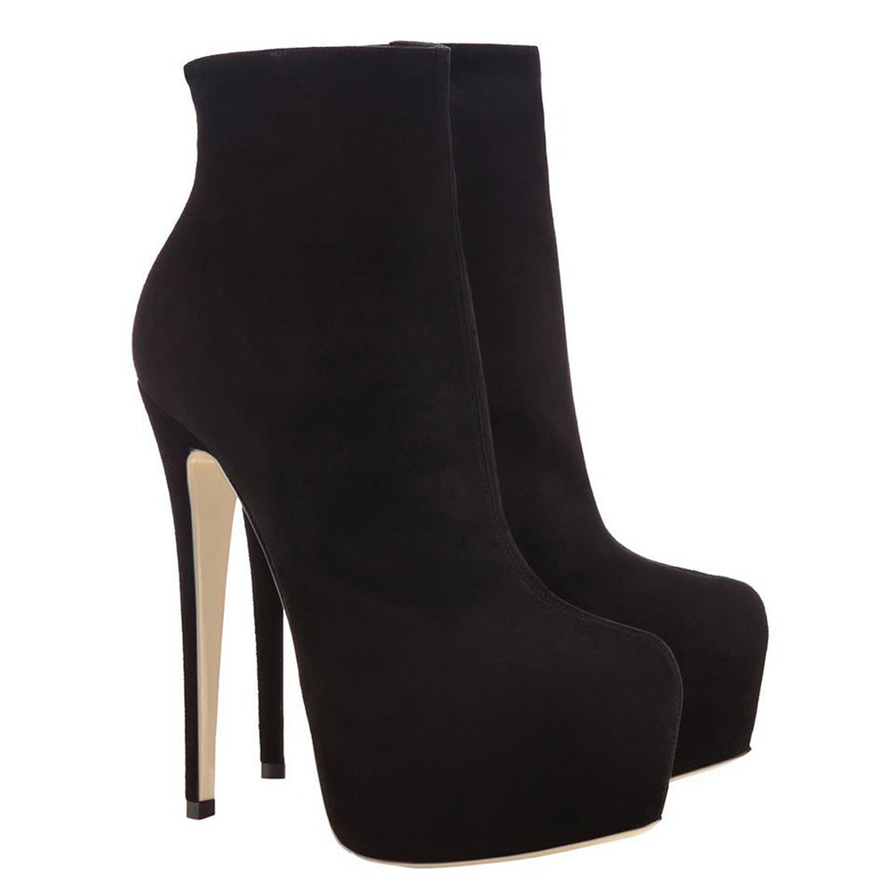 5.9" Women's Sky High Heels Platform Winter Black Suede Ankle Boots-vocosishoes