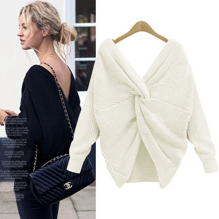 The Back of The New V-Neck Halter Sweater is Irregularly Crossed and Knotted
