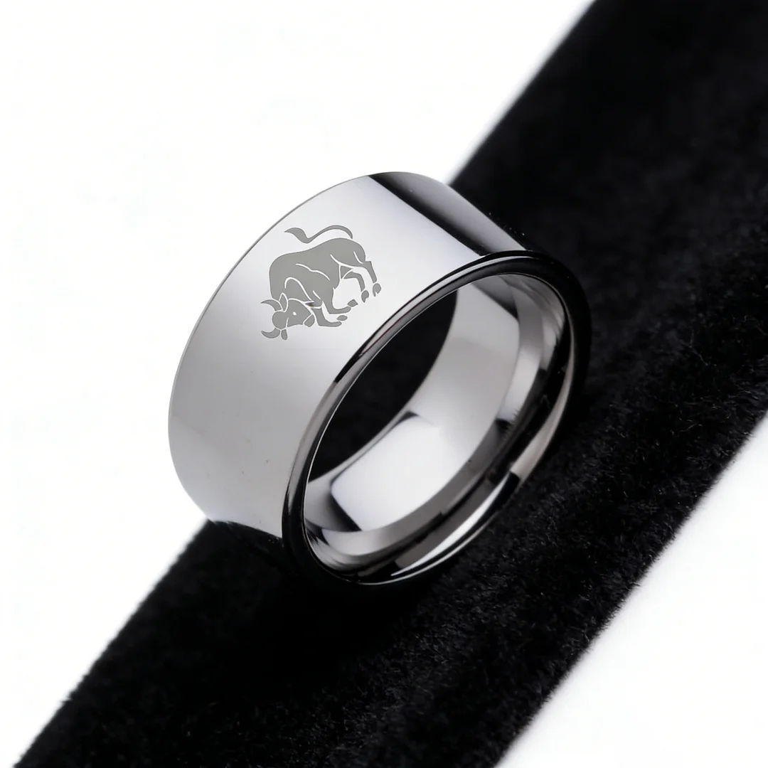 4MM 6MM 8MM 10MM Width Zodiac Taurus Laser Tungsten Carbide Rings Silver Flat Couple Wedding Bands 