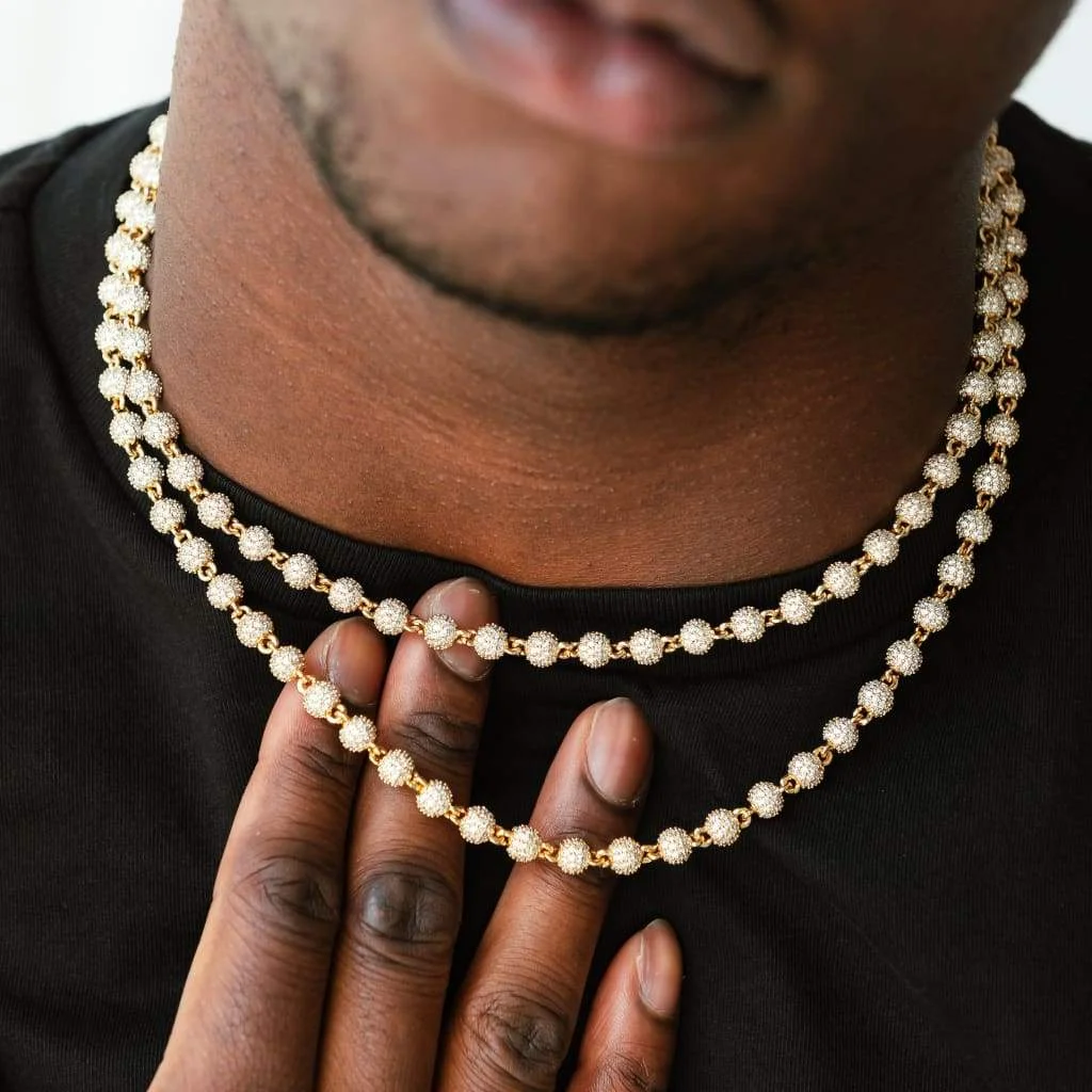 4MM Disco Beaded Link Chain & Bracelet Men Jewelry Set-VESSFUL
