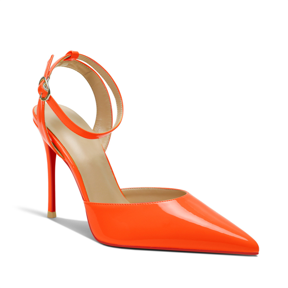 100mm Women's Slingback Ankle Buckle Pointed Toe Red Bottom Wedding Party High Heels-MERUMOTE