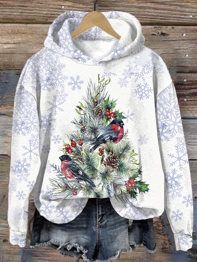 Women's Christmas Tree Pattern Print Long Sleeve Hoodie