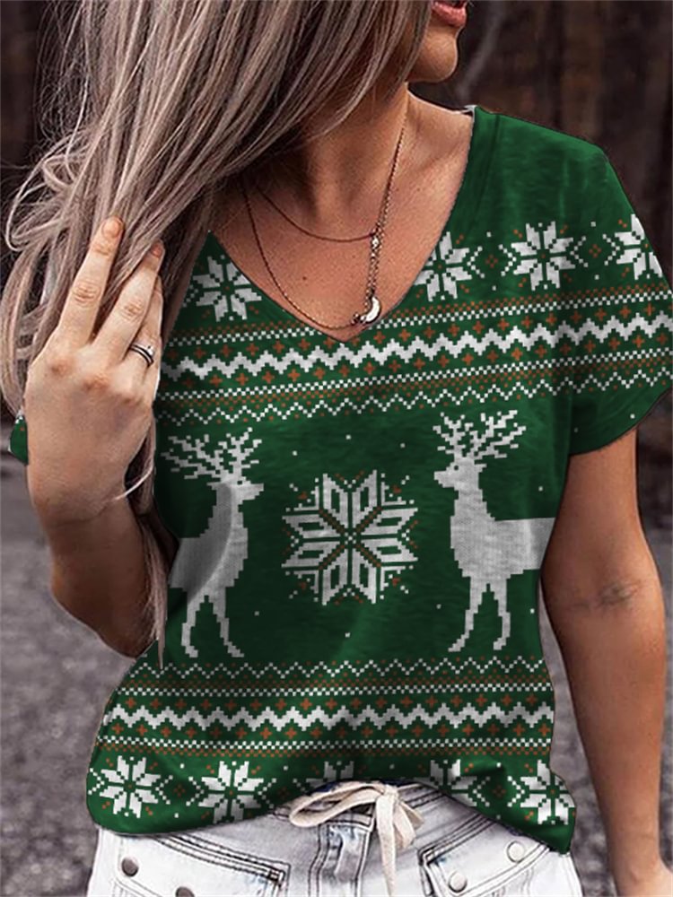 Vefave Christmas Ugly Sweater Inspired V Neck T Shirt