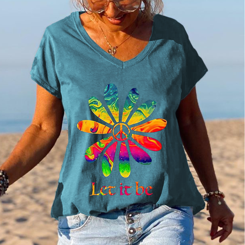 LET IT BE Women's peace logo graffiti casual T-shirt