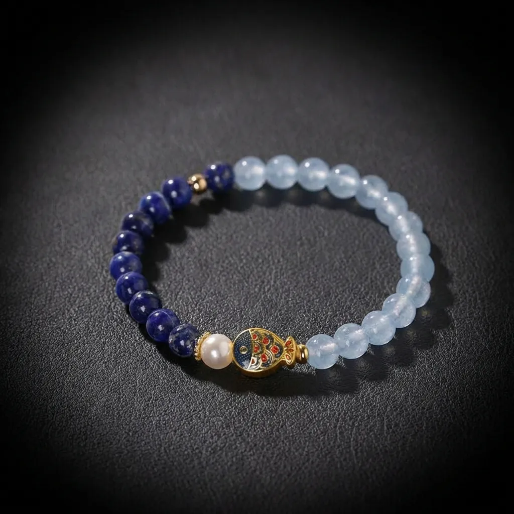 The Celestial Layered Bracelet | Natural Lapis Lazuli & Aquamarine Single Layer - Royal Violet [6mm]