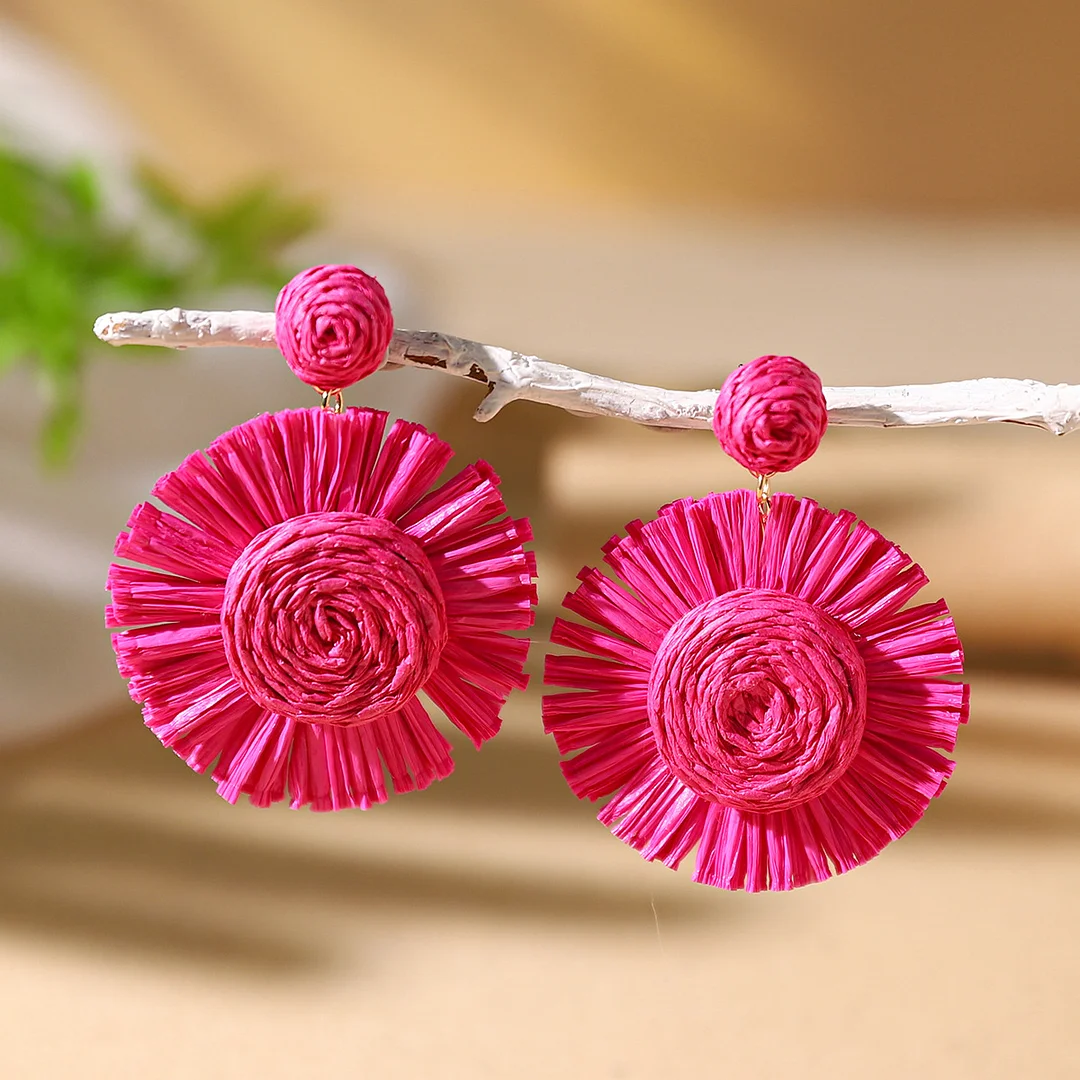 Women's Holiday Bohemian Style Raffia Hand-woven Earrings