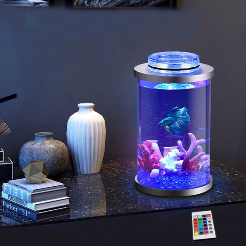 Round Fish Tank With Remote Control Light Fishkeeping Aquarium