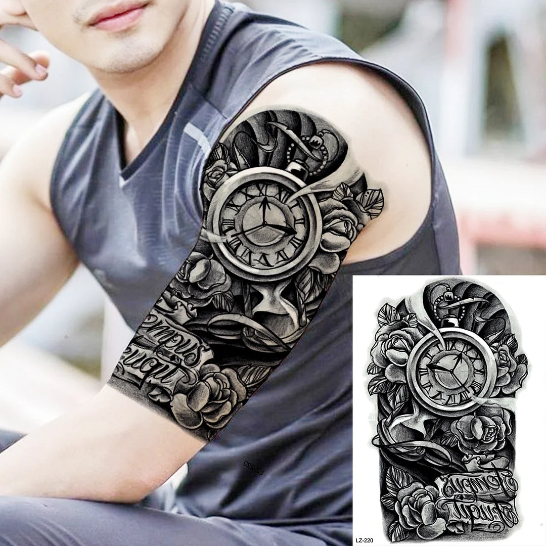 Black Spartan Warrior Temporary Tattoos For Men Adults Realistic Lion Tiger Maori Knight Fake Tattoo Sticker Chest Tatoos 3D