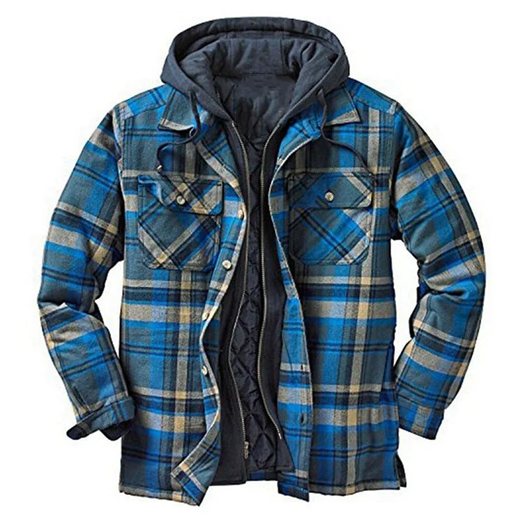 Men's Jacket Plaid Flannel Hoodie Thicken Coat Plus Size Jacket
