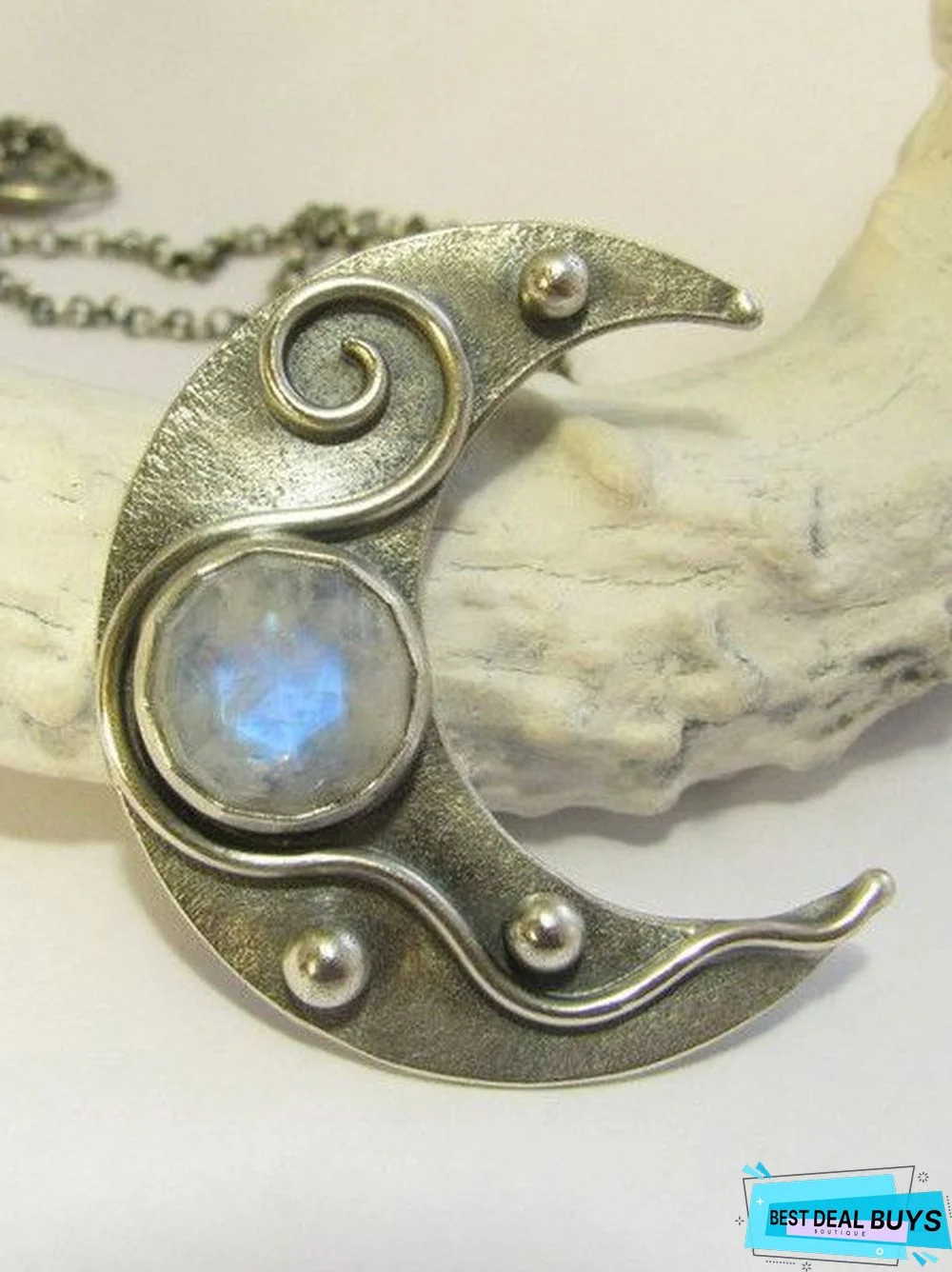 Bohemian Vintage Natural Opal Moonstone Distressed Necklace Ethnic Jewelry