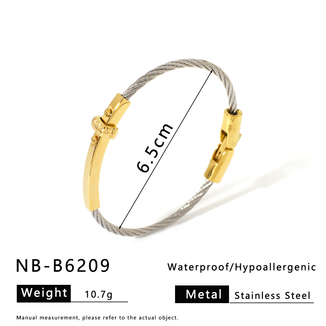 Stainless Steel Wire Rope Gold Bracelet Titanium Steel Open Trend Pearl Ladies Fashion High-End Bracelet