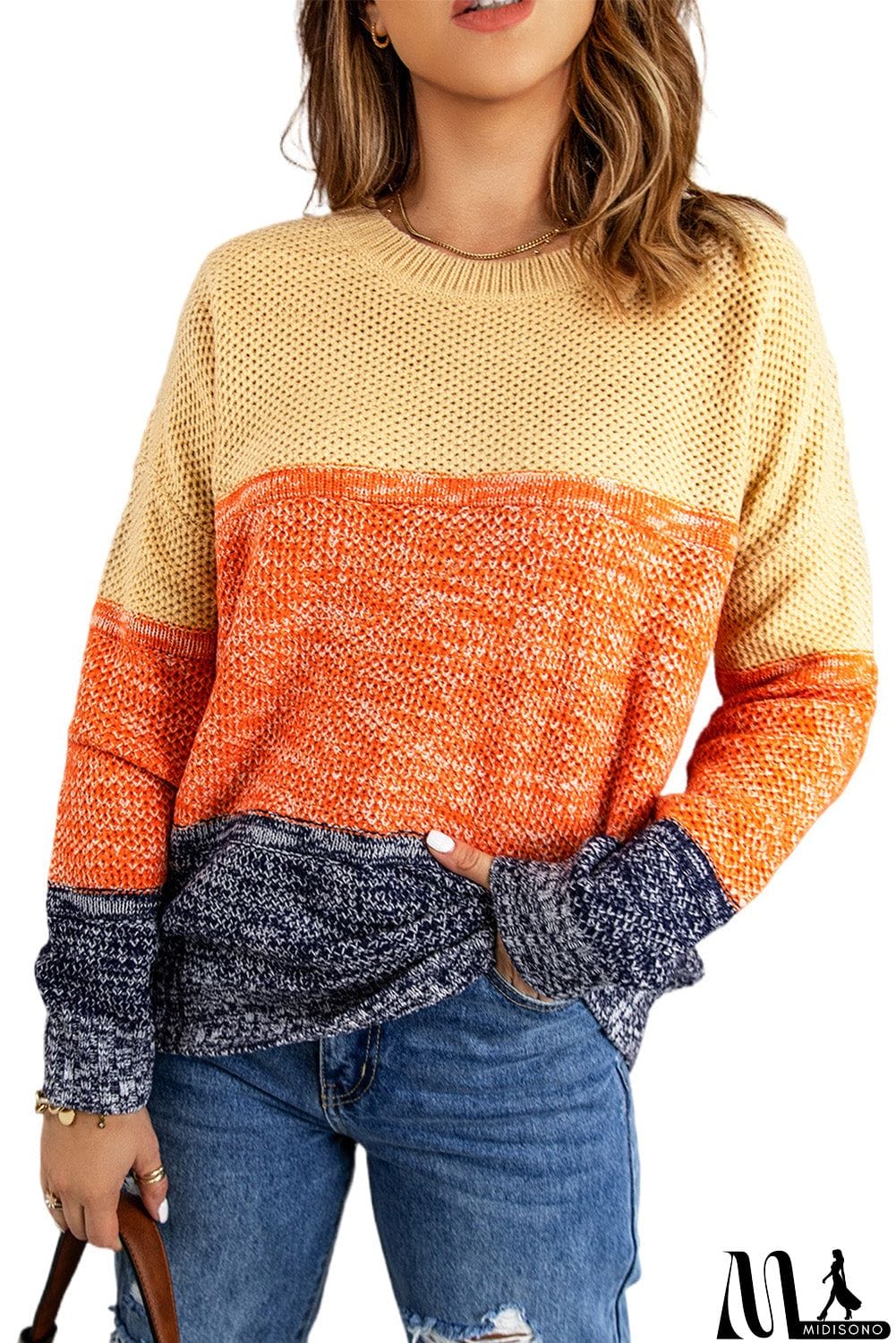 MidiSono - Orange Blue Color Block Sweater