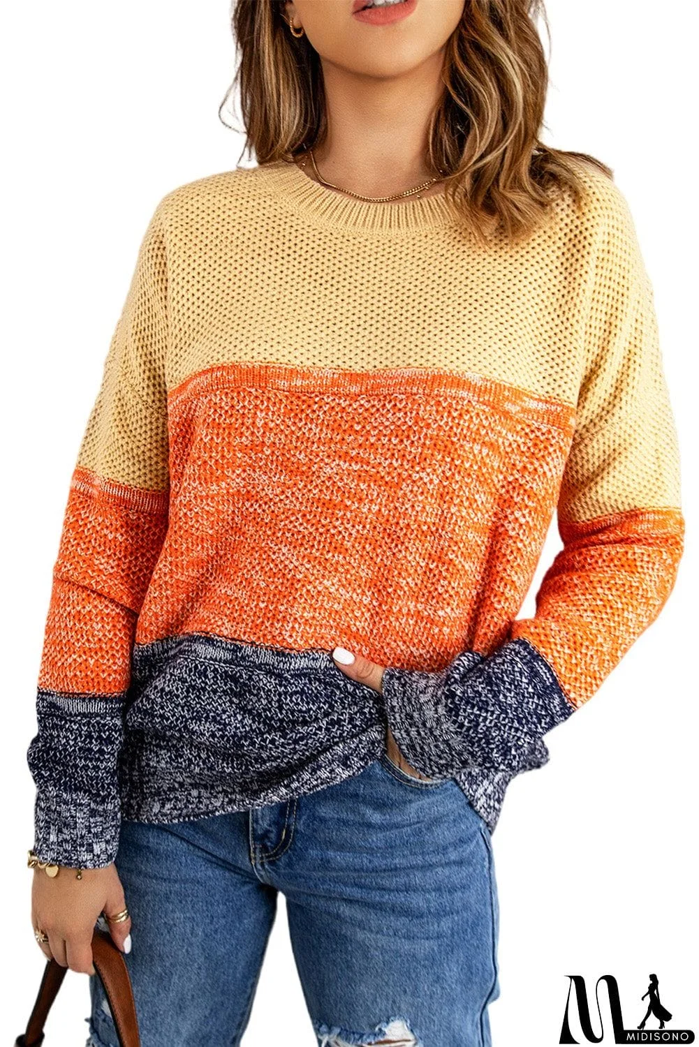MidiSono - Orange Blue Color Block Sweater
