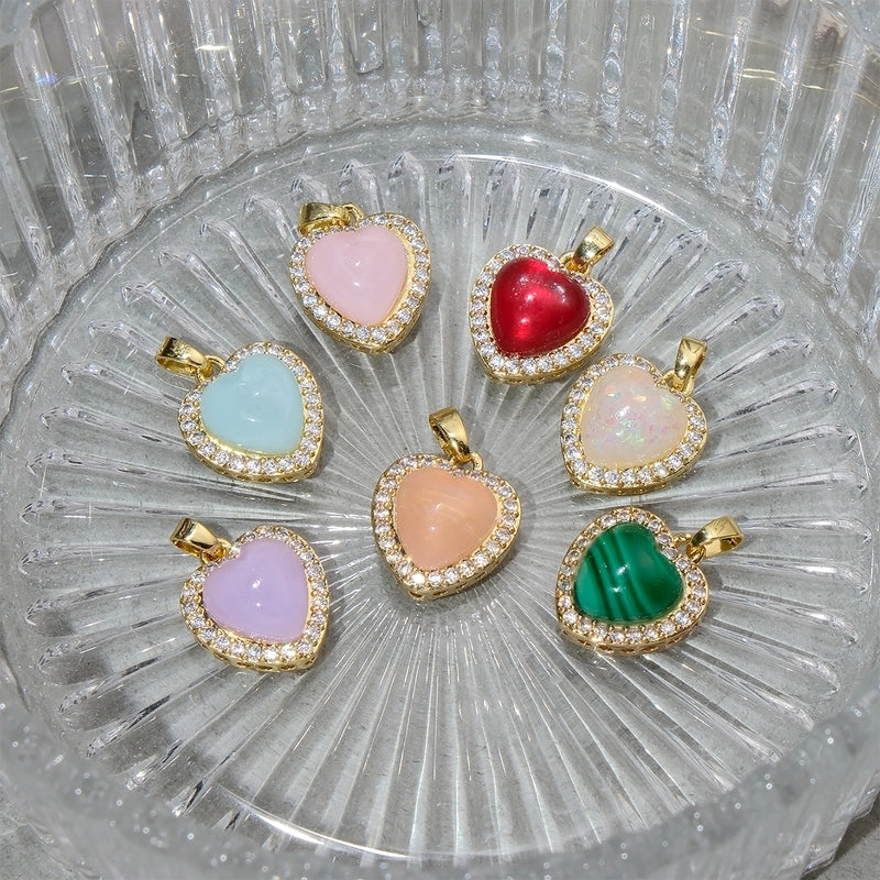 1 PCS/Package Synthetic Resin Copper Resin Zircon 18K Gold Plated Heart Shape Jewelry Accessories Pendant