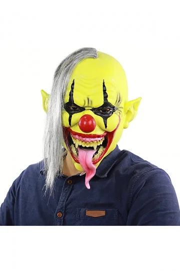 Scary Long Tongue Yellow Clown Latex Mask For Halloween Cosplay Party-elleschic