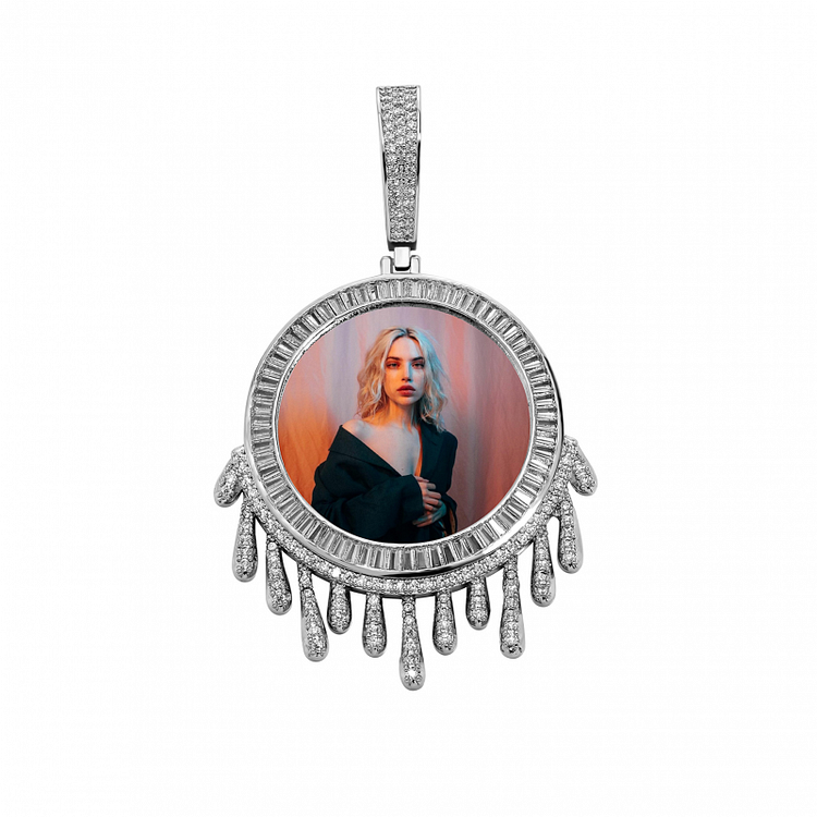 Custom Photo Iced Out Water Drop Pendant Personalized Necklaces Jewelry-VESSFUL