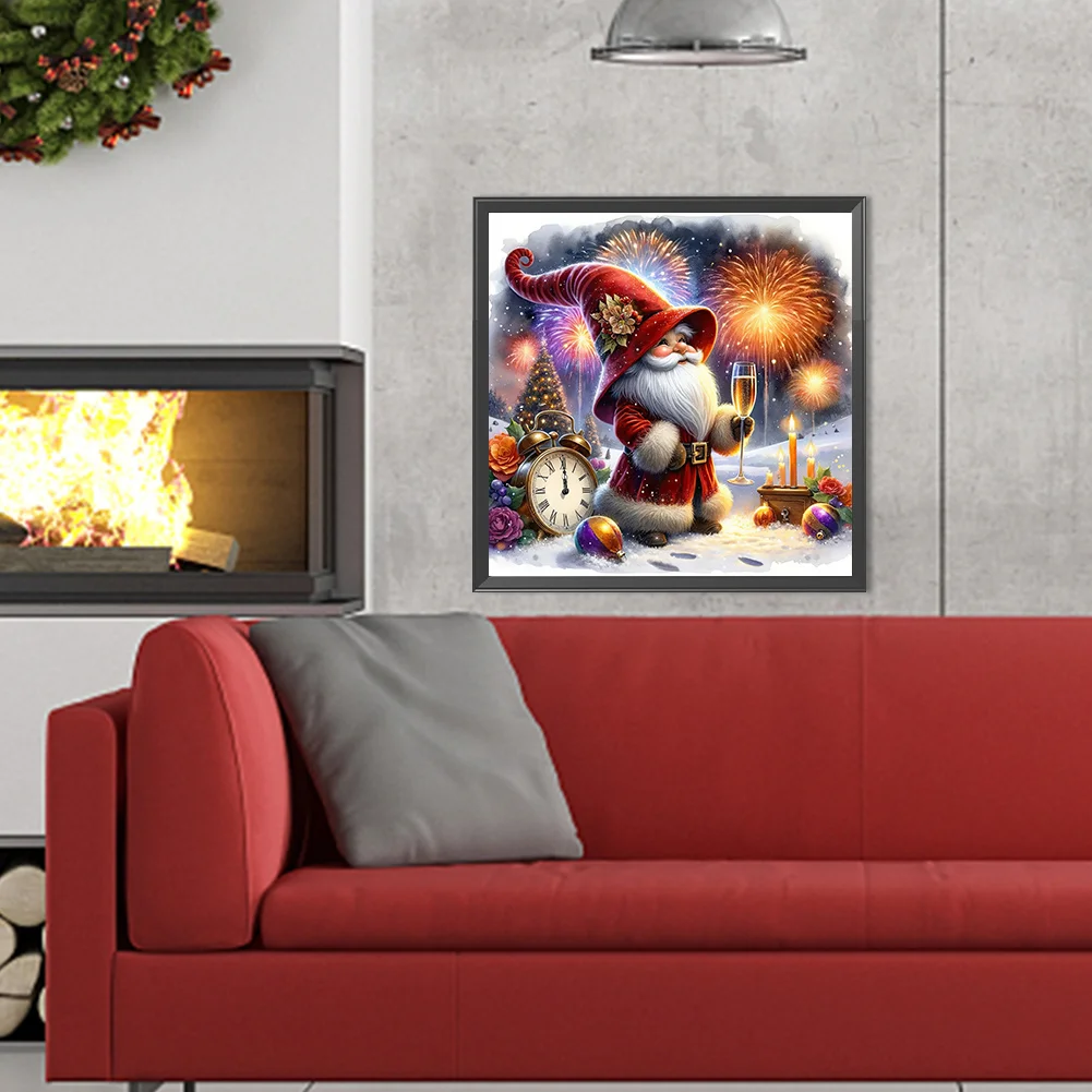 Diamond Painting - Full Round Drill - Gnome Clocks New Year(Canvas|40*40cm)