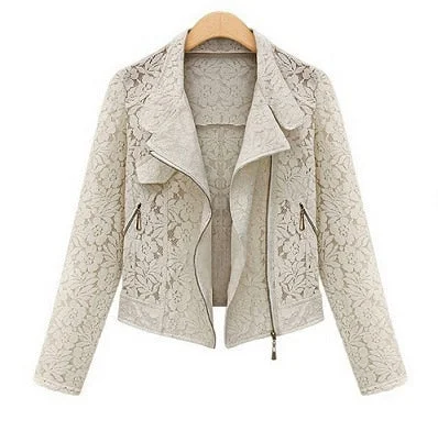 Lace Biker Jacket 2019 Autumn New Brand High Quality Full Lace Outwear Leisure Casual Short Jacket Metal Zipper Jacket Clothing