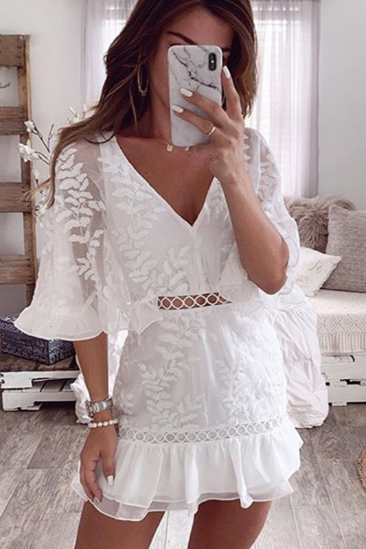 sexy white short sleeve lace short homecoming dress on sale