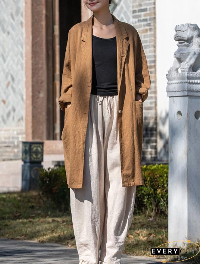 Lapel Solid Color Long Sleeve Corduroy Vintage Long Coat