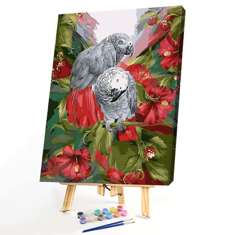 

40*50CM Paint By Numbers-Birds on Red Flowers, 501 Original