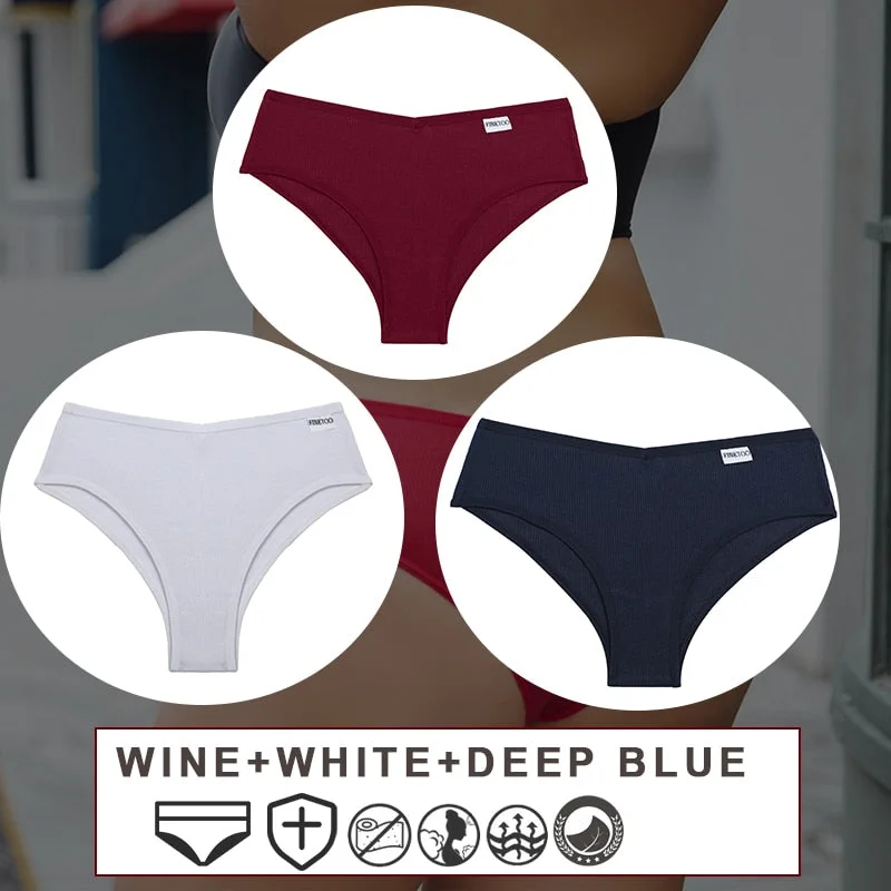 FINETOO 3PCS/Set M-2XL Women's Cotton Lingerie Panties Sexy  Underwear Bikini Thongs Pantys For Ladies Plus Size Female Briefs