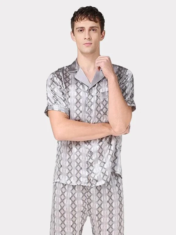 19 Momme Printed Design Men's Silk Pajamas