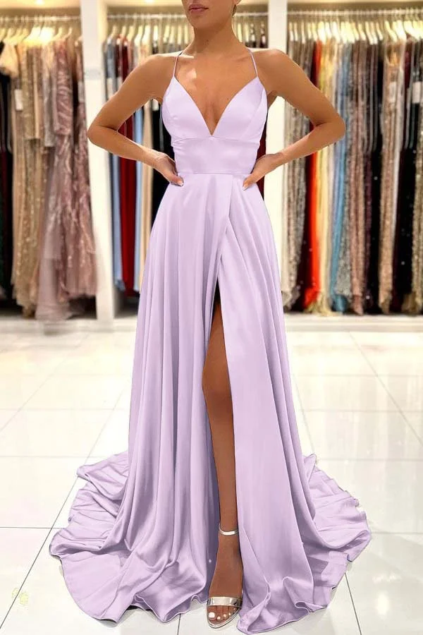 Miabel Shining Spaghetti Straps Sweetheart A Line Split Prom Dress