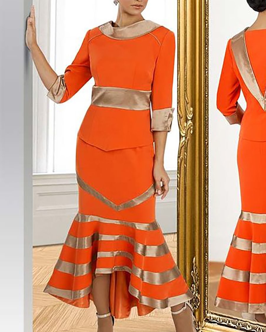 Ladies Elegant Casual Contrast Print Versatile Dress