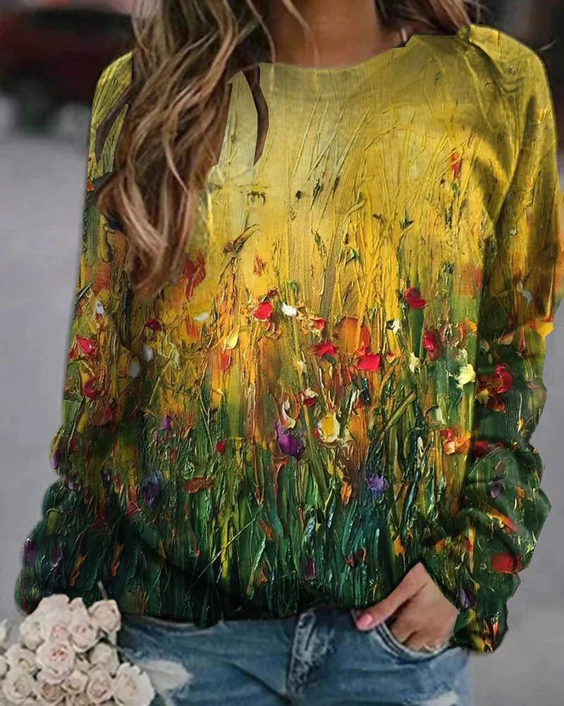 Women's casual printed long-sleeved tops