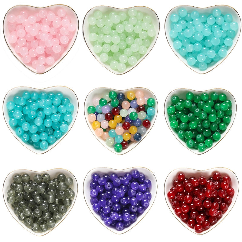 A Pack Of 30 50 PCS/Package Diameter 8mm Glass Imitation Jade Glass Beads Geometric Jewelry Accessories