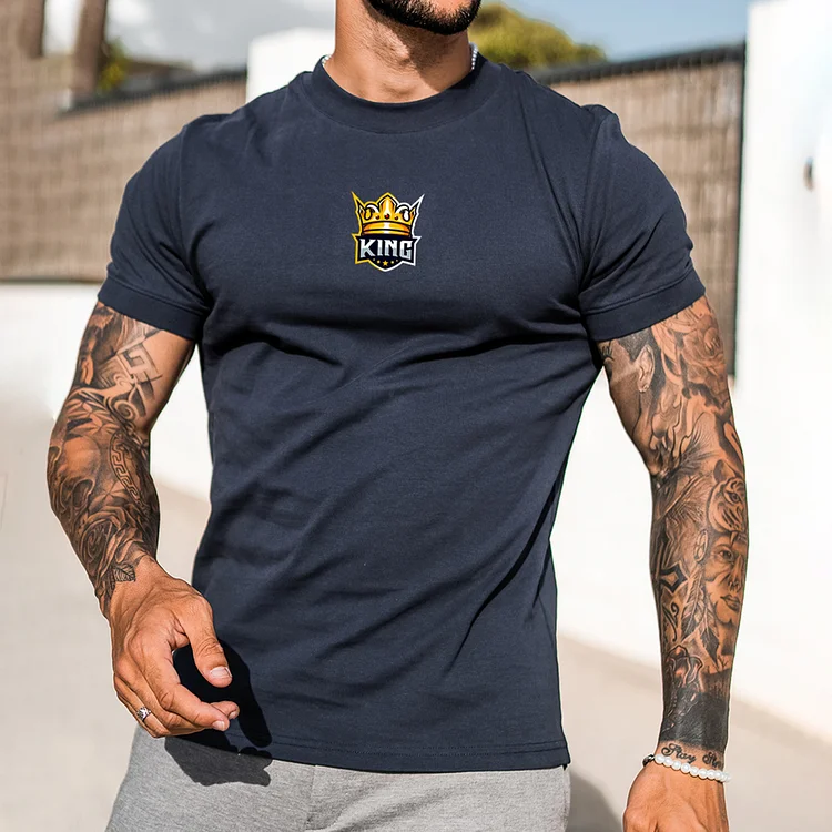 Men's Crown King Print Casual Slim Short Sleeve T-Shirt