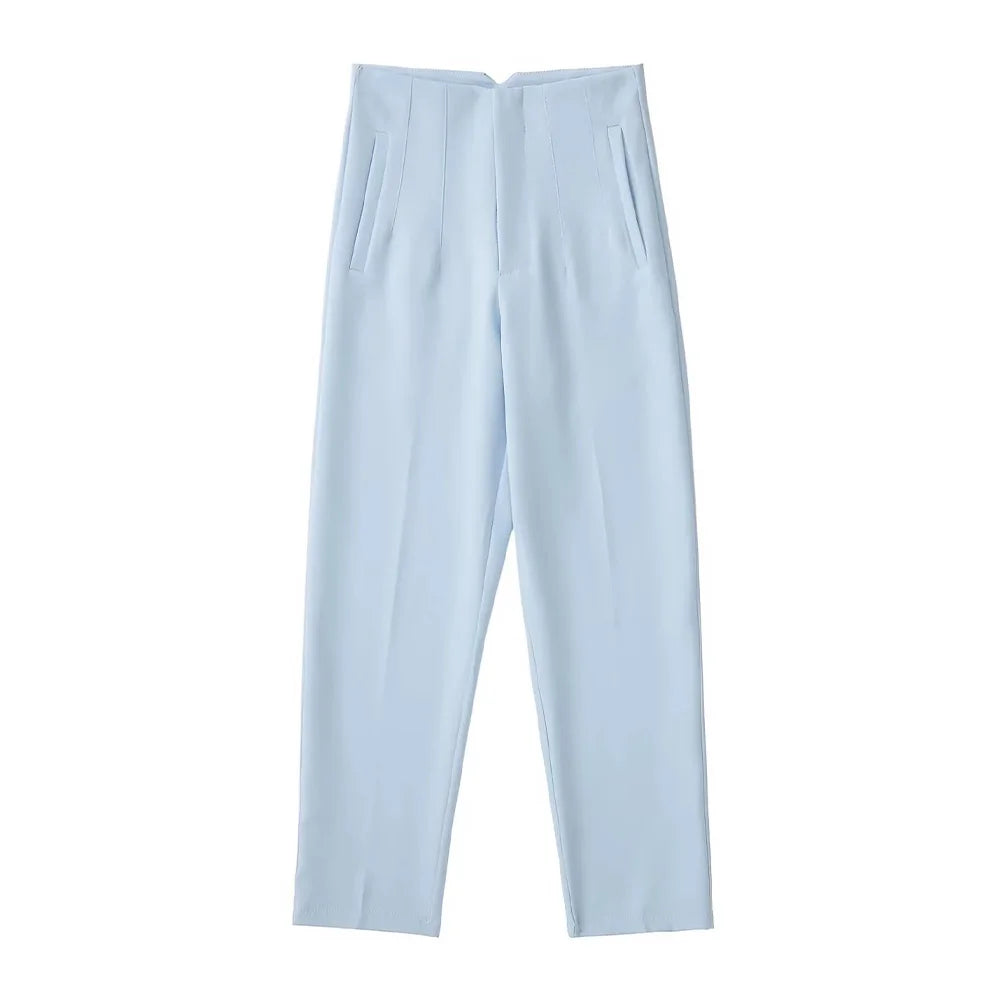 Aiertu Women Fashion With Pockets Casual Basic Solid Pants Vintage High Waist Zipper Fly Female Ankle Trousers Pantalones Mujer aiertu
