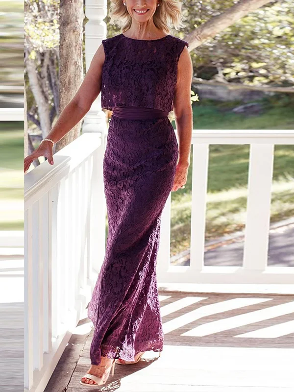 Round Neck Sleeveless Lace Solid Maxi Dress